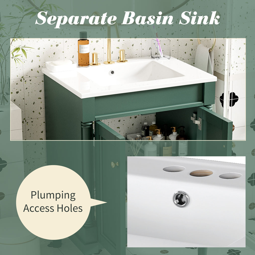 Green bathroom vanity — side view