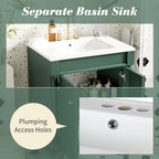 Green bathroom vanity — side view
