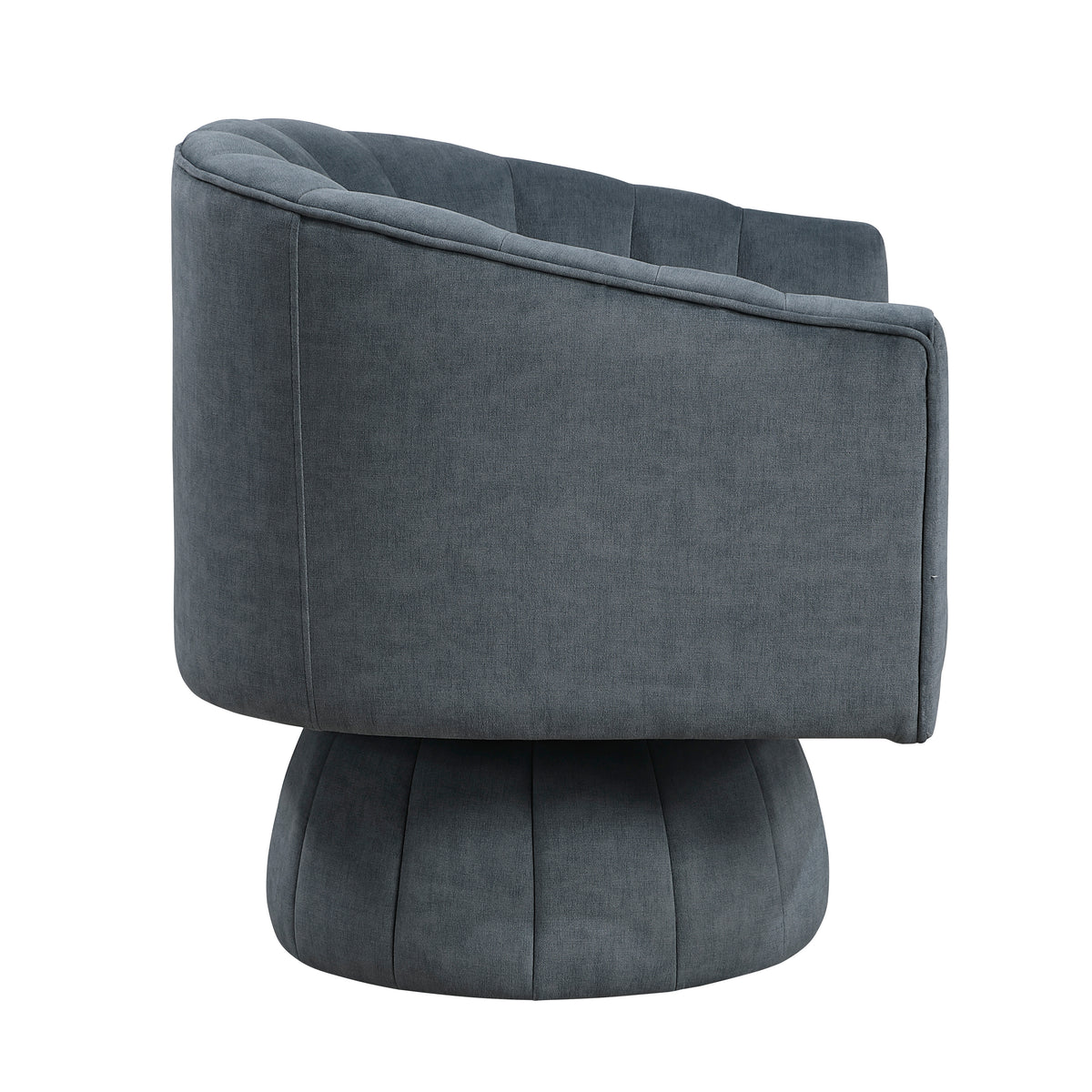 Dark Gray barrel accent chair — side view