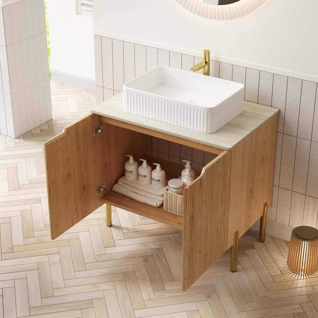 Natural Wood bathroom vanity — front view