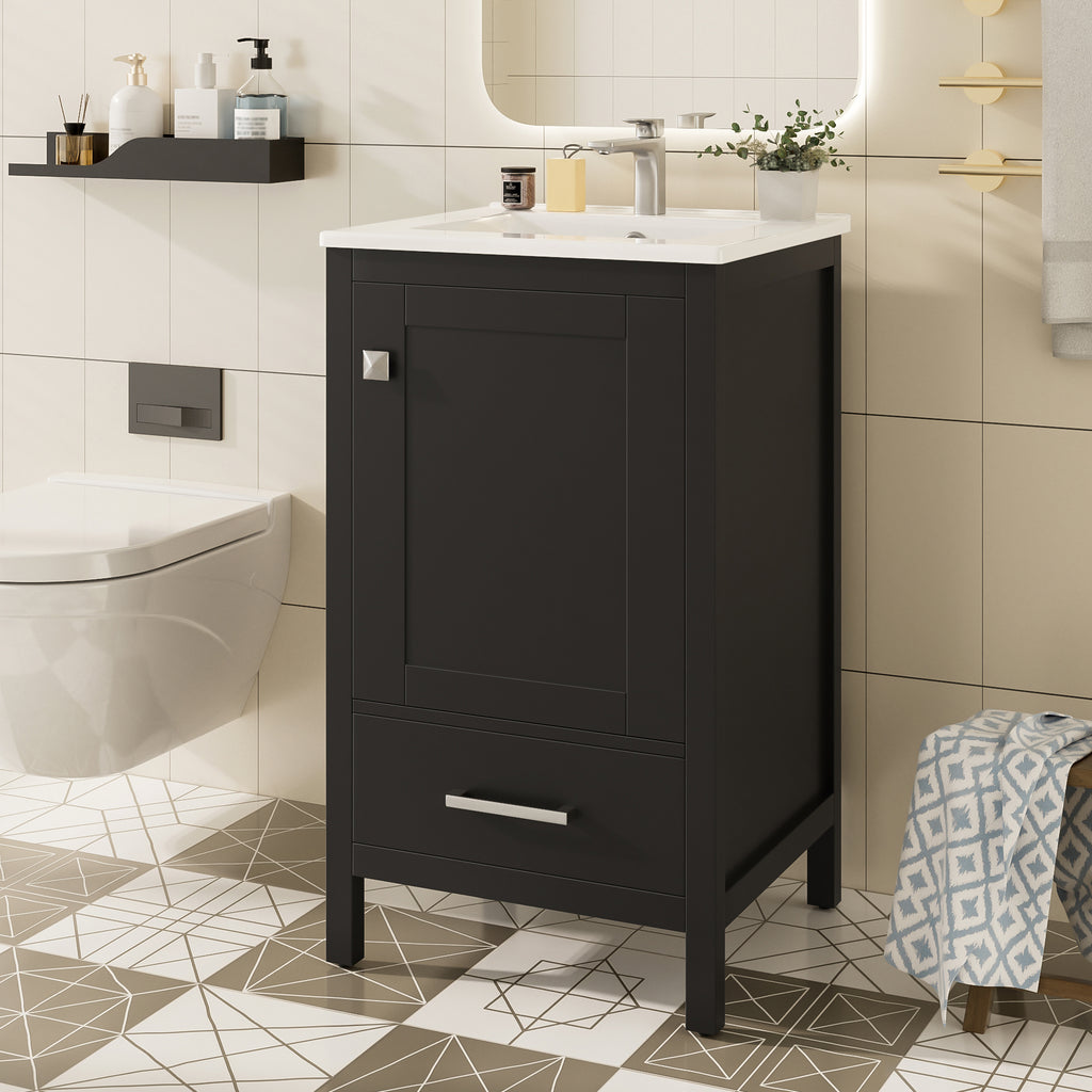 Black bathroom vanity — front view
