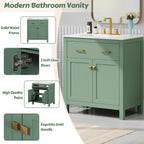 Green bathroom vanity — styled view