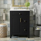 Black bathroom vanity — detail view