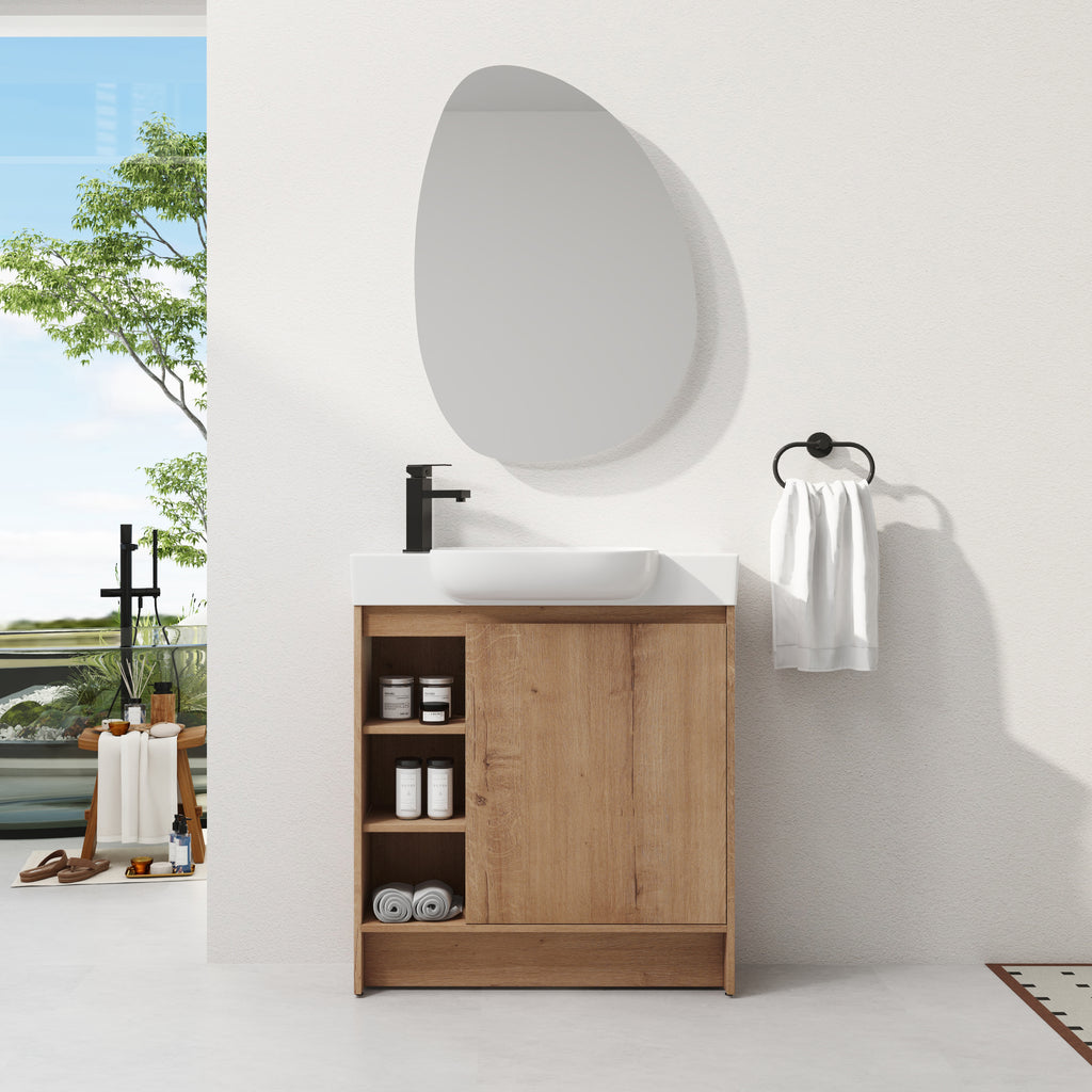 Imitative Oak bathroom vanity — front view