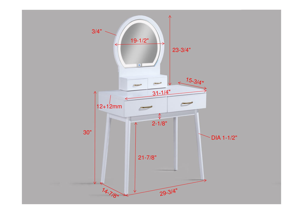White vanity desk — styled view