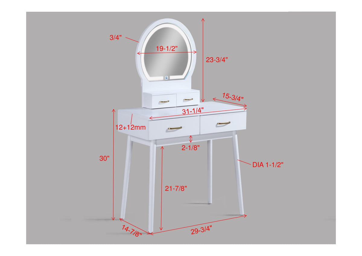 White vanity desk — styled view