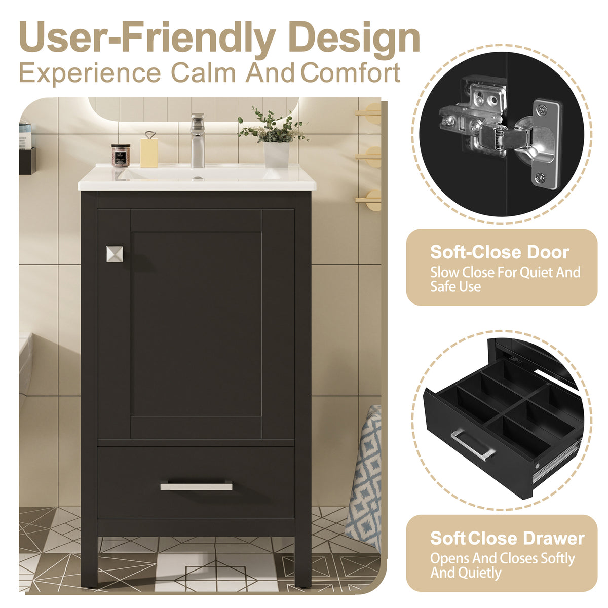 Black bathroom vanity — side view