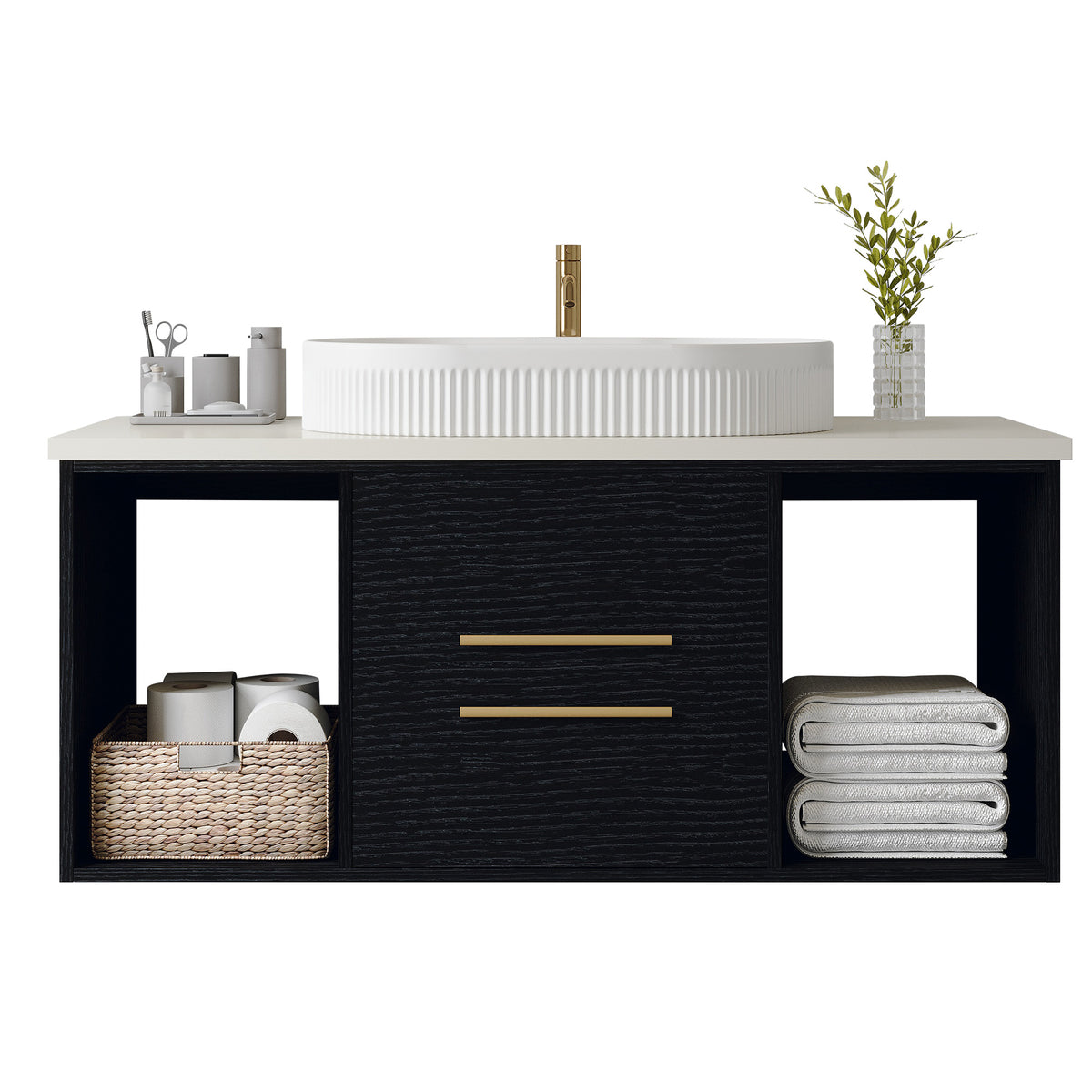 White bathroom vanity — alternate angle