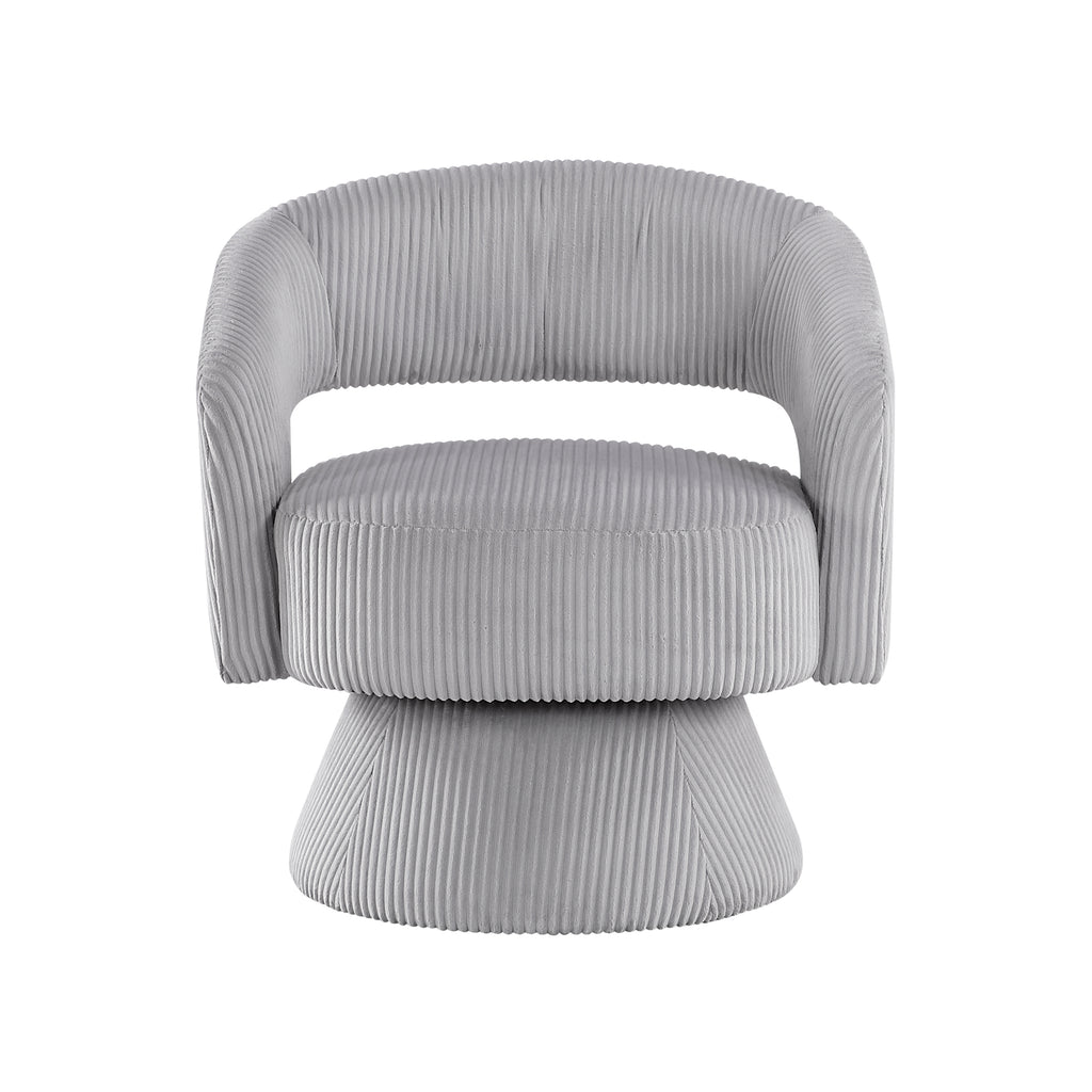 Gray accent chair — front view