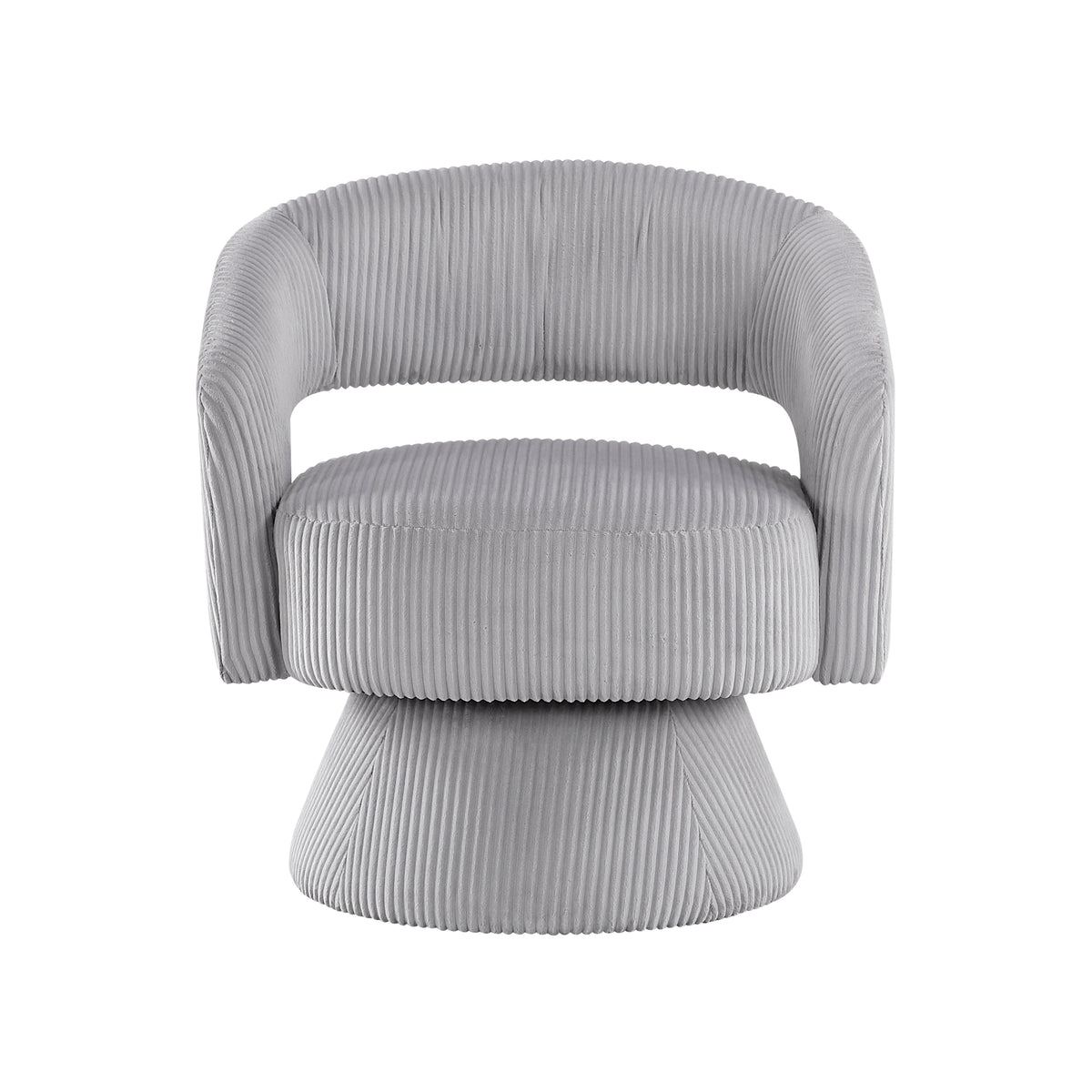 Gray accent chair — front view