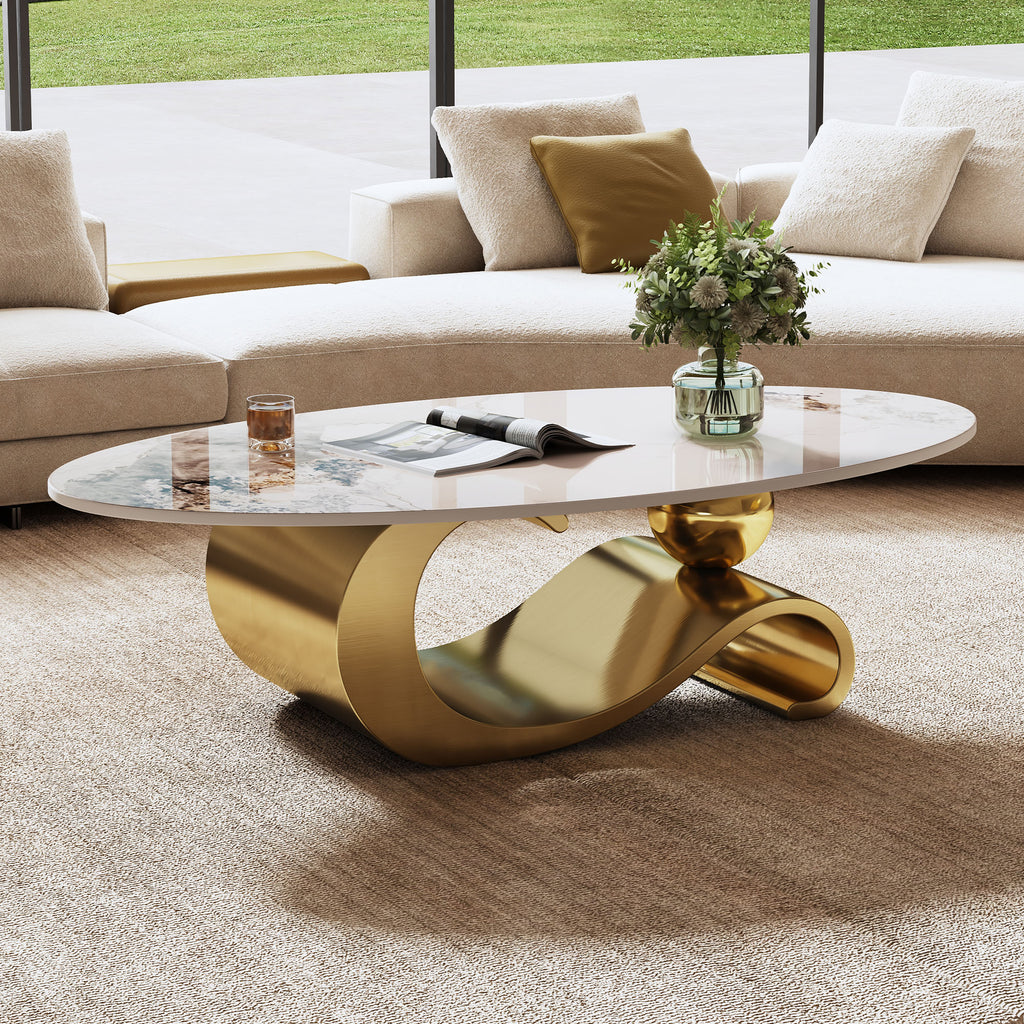 Gold coffee table — styled view