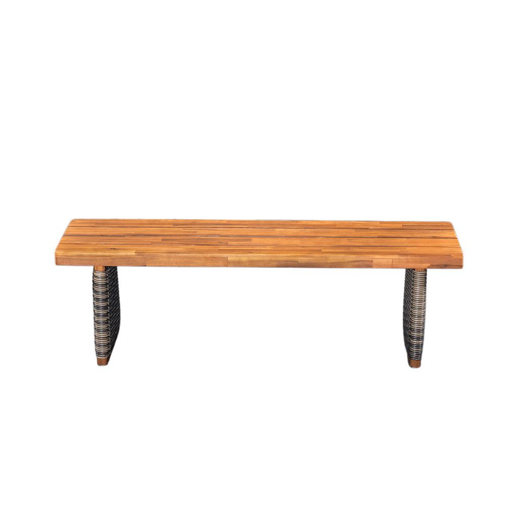 Grey outdoor bench — side view