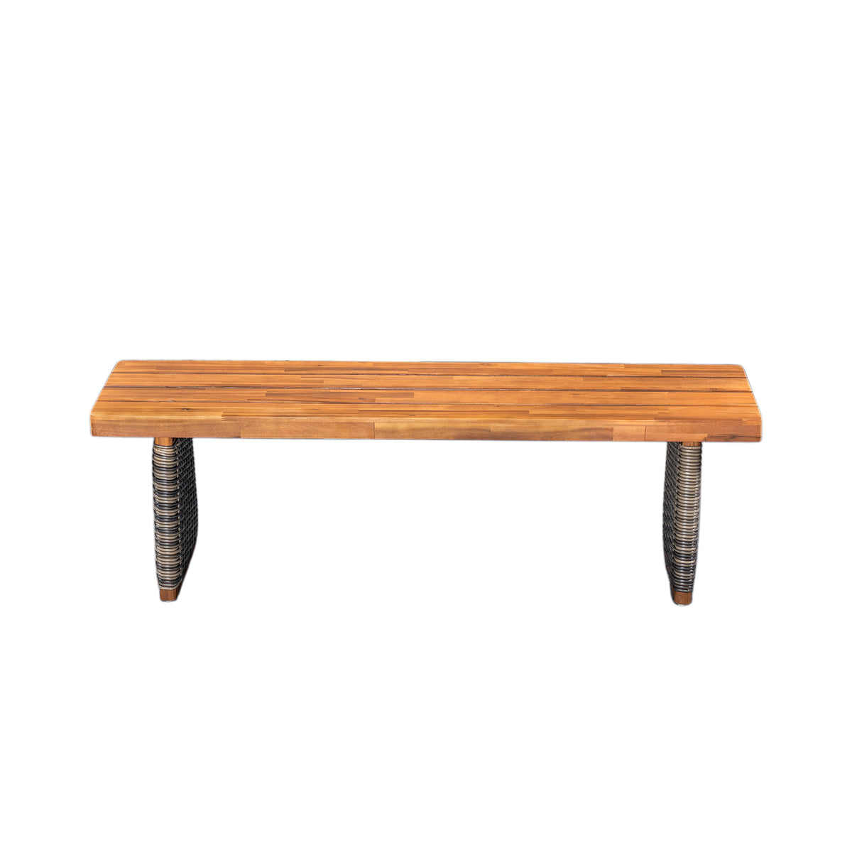 Grey outdoor bench — side view