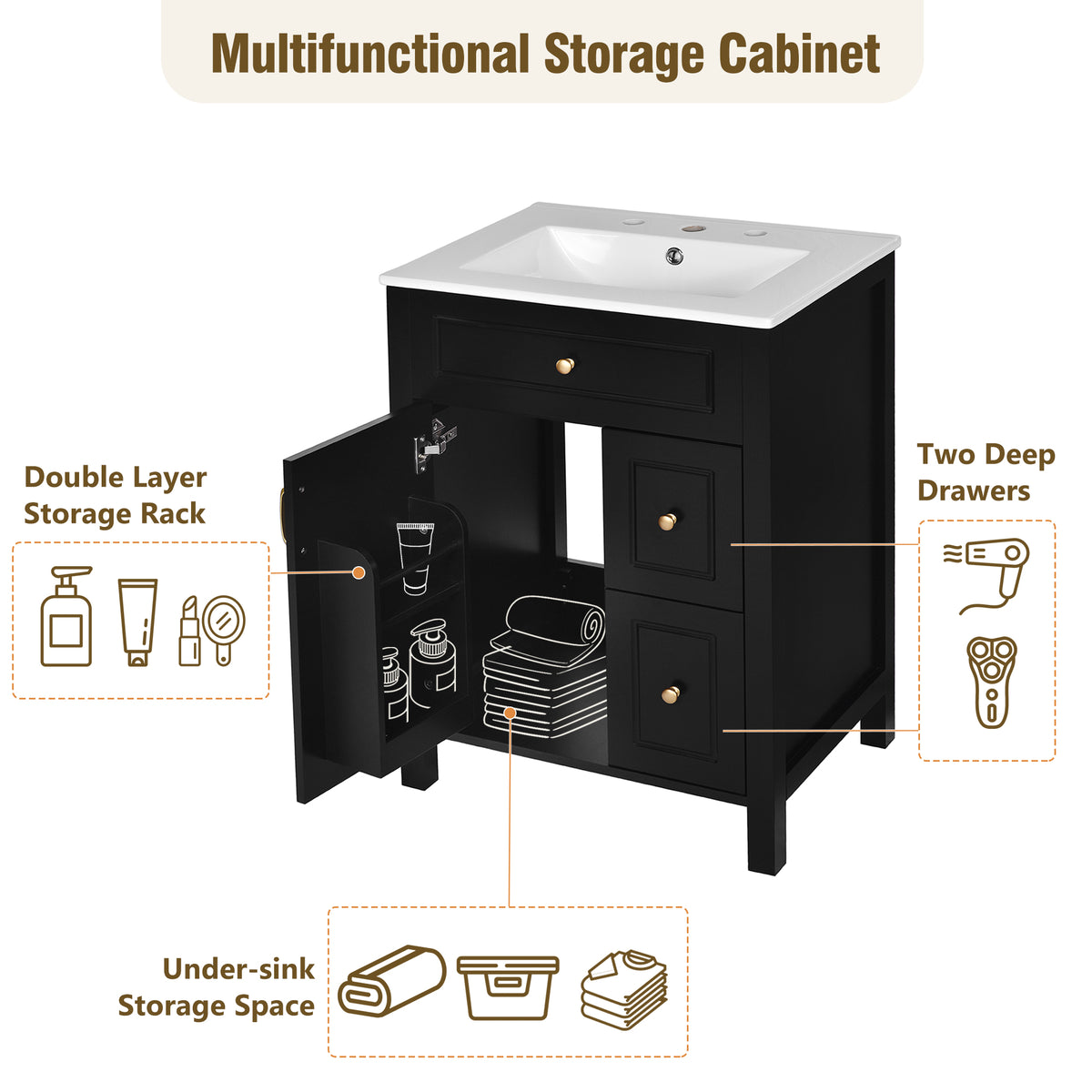 Black bathroom vanity — side view