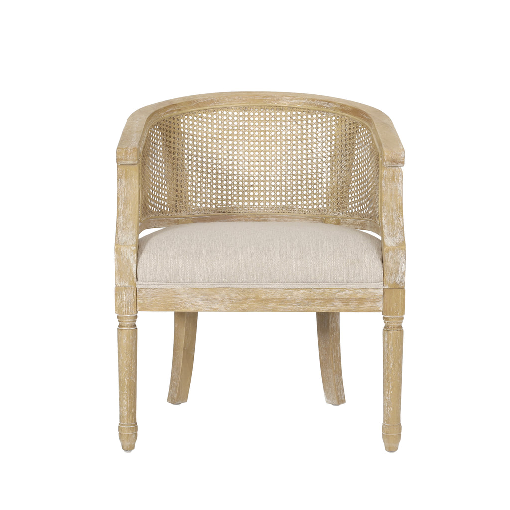 Beige accent chair — side view