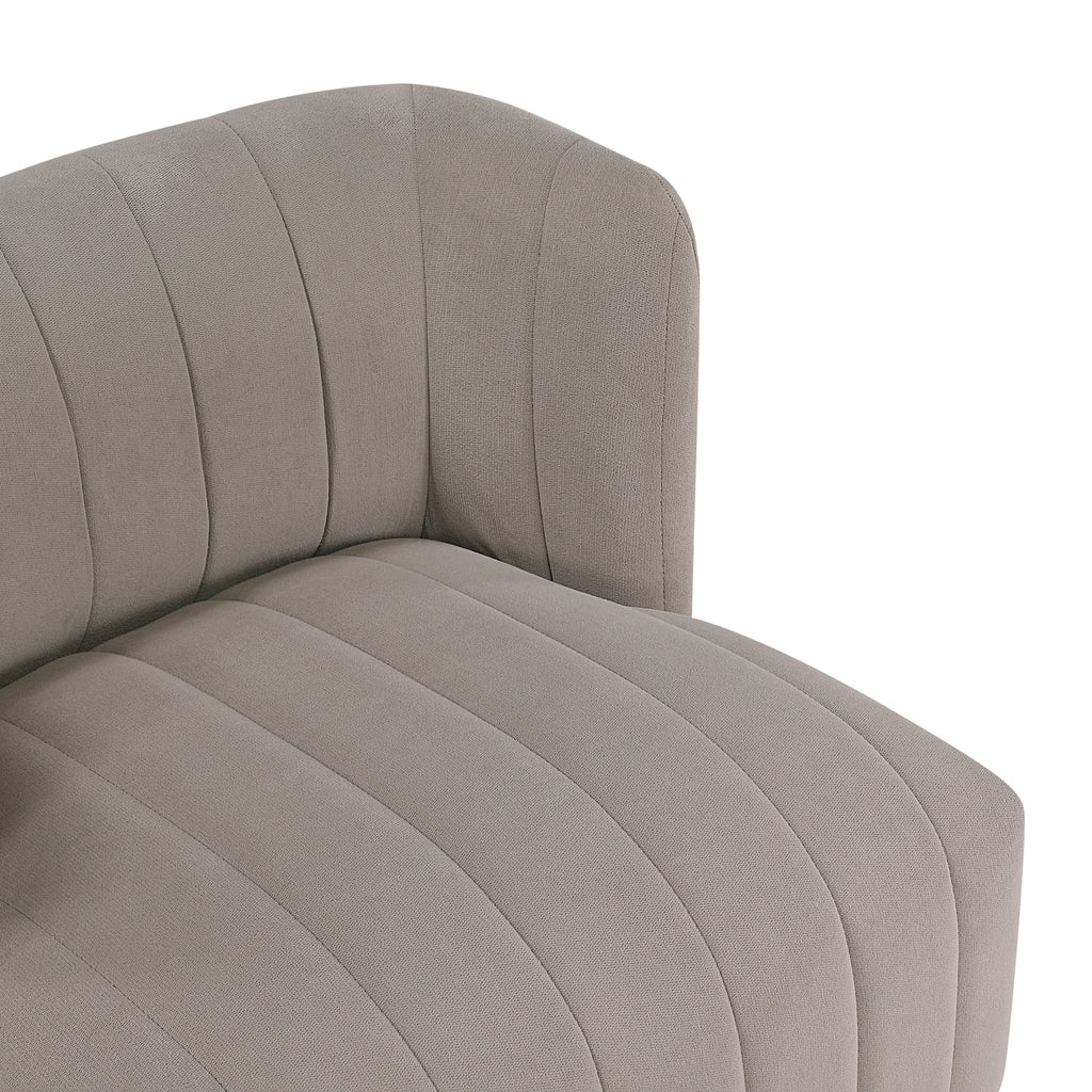 taupe barrel accent chair — styled view