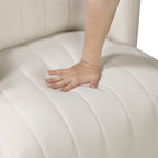 Beige barrel accent chair — alternate angle