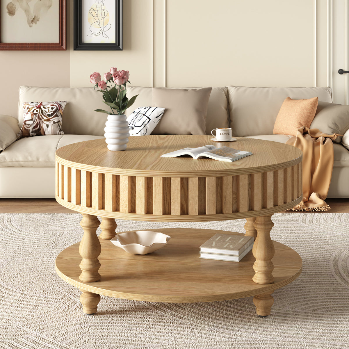 Natural Wood coffee table — detail view