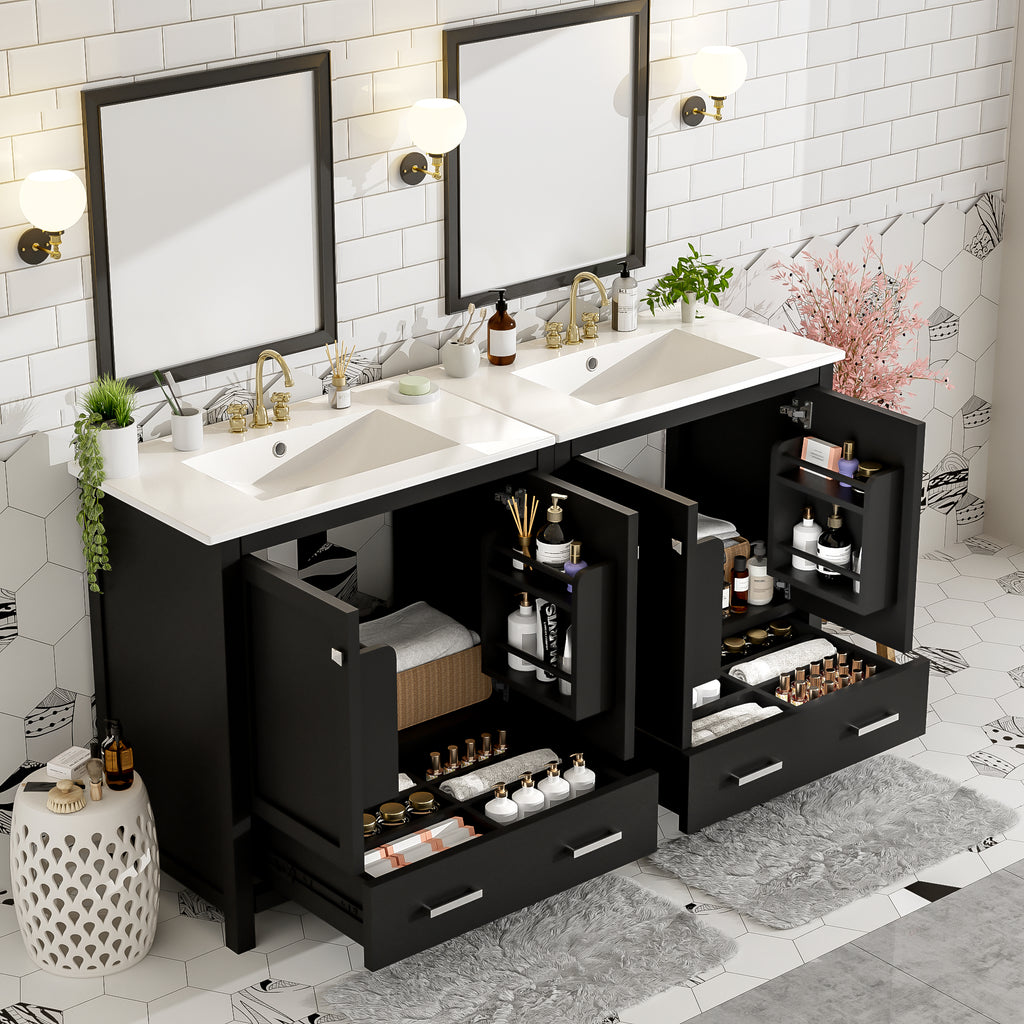 Black bathroom vanity — front view