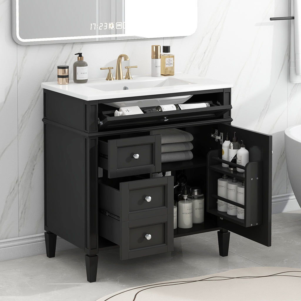 Black bathroom vanity — front view
