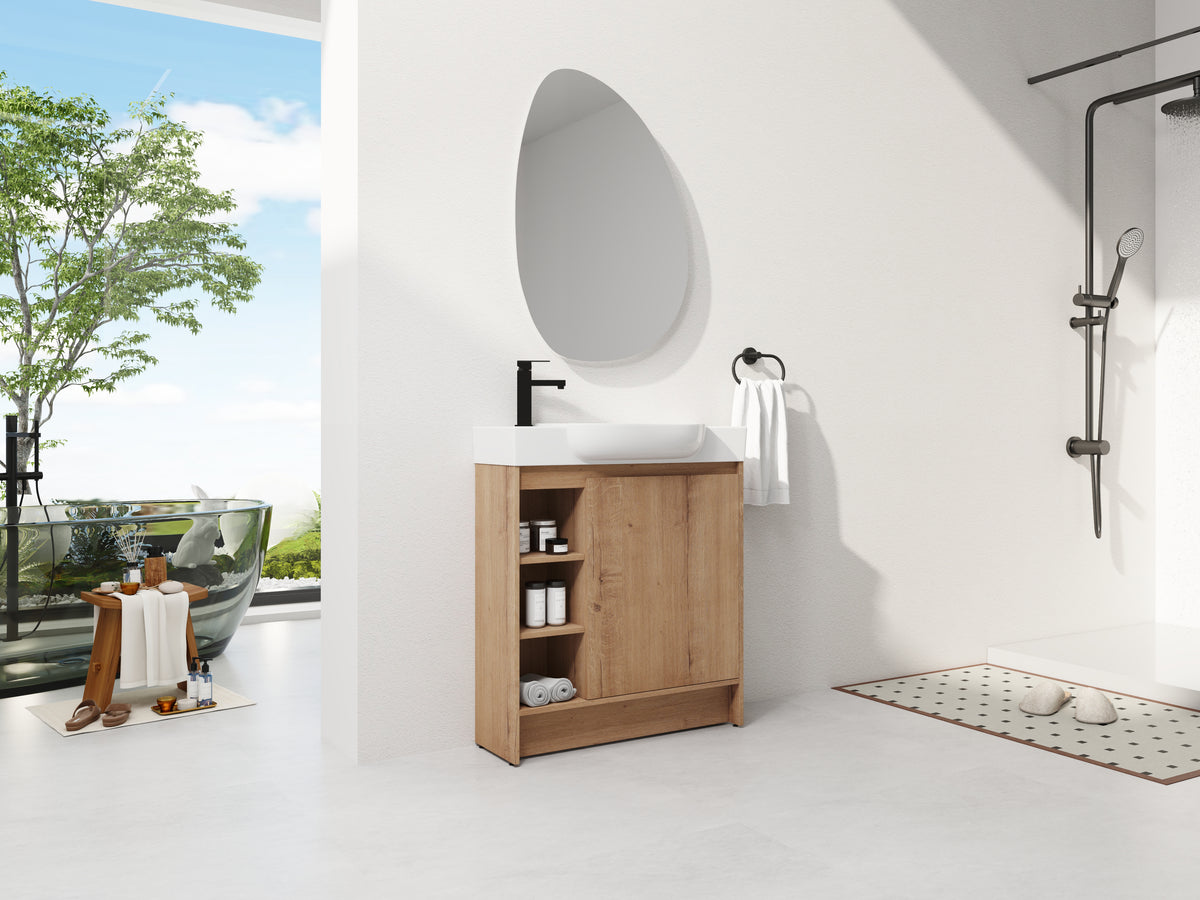 Imitative Oak bathroom vanity — side view