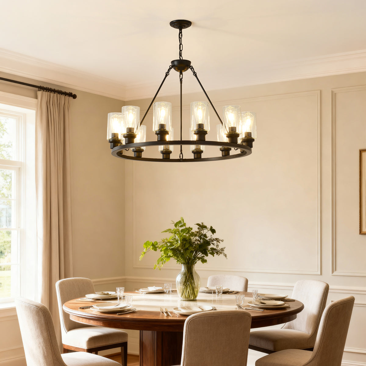 Matte Black chandelier — styled view