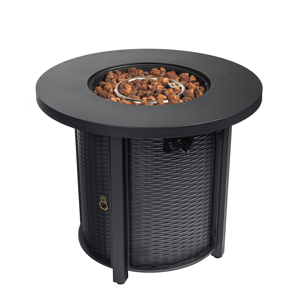 Black patio heater — detail view