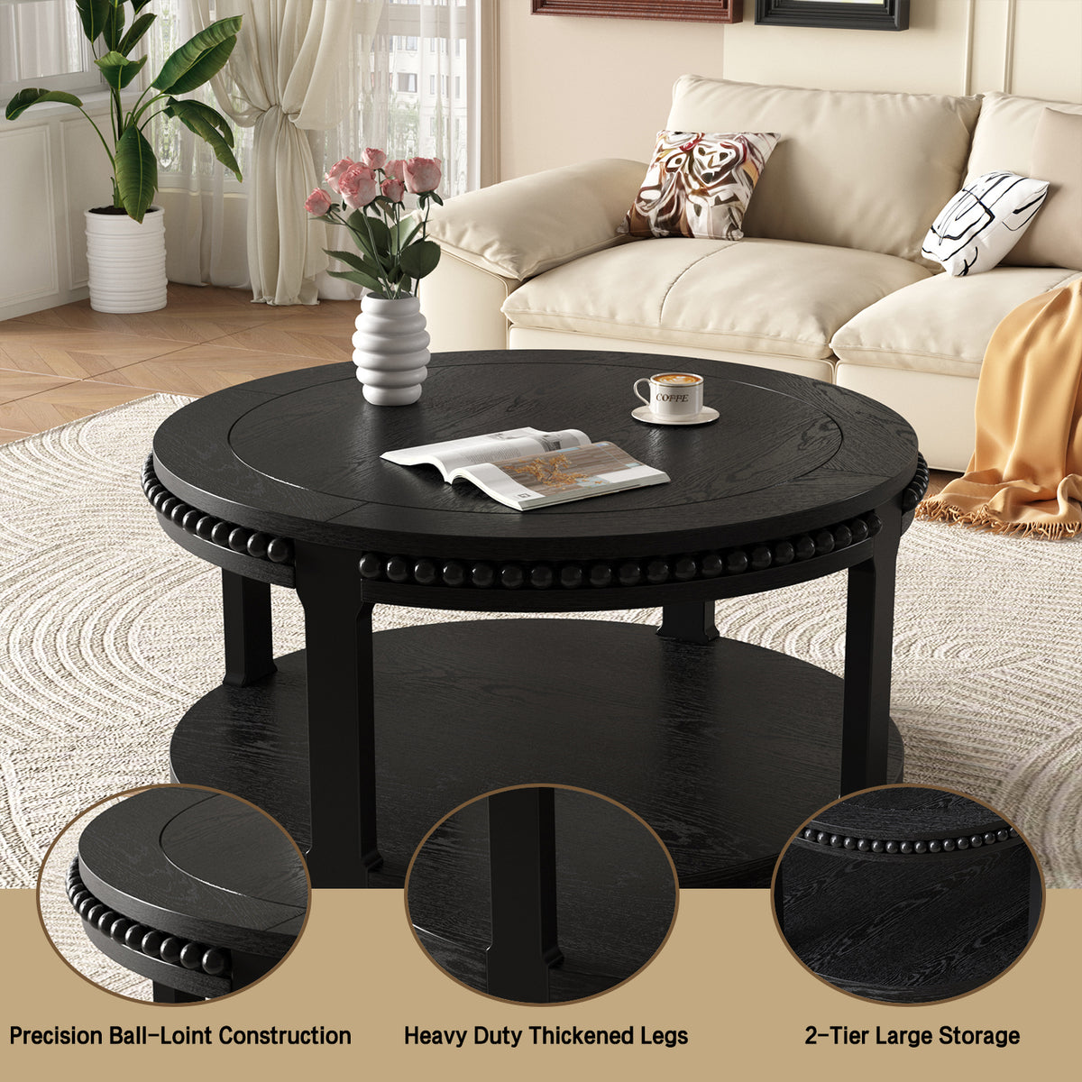 Black coffee table — alternate angle