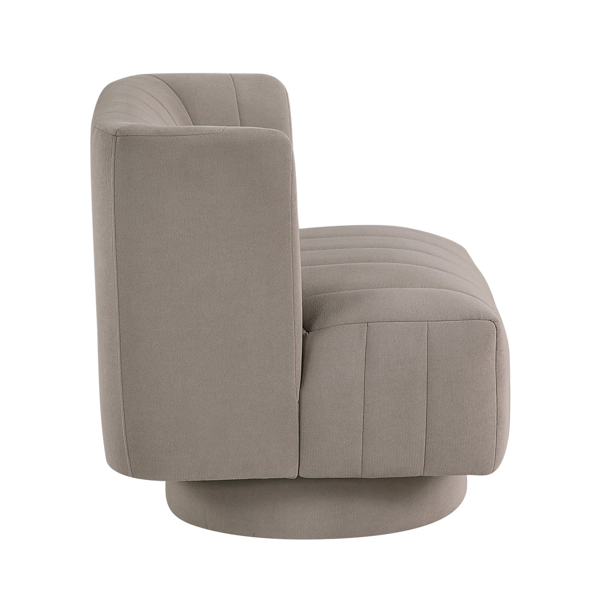 taupe barrel accent chair — side view