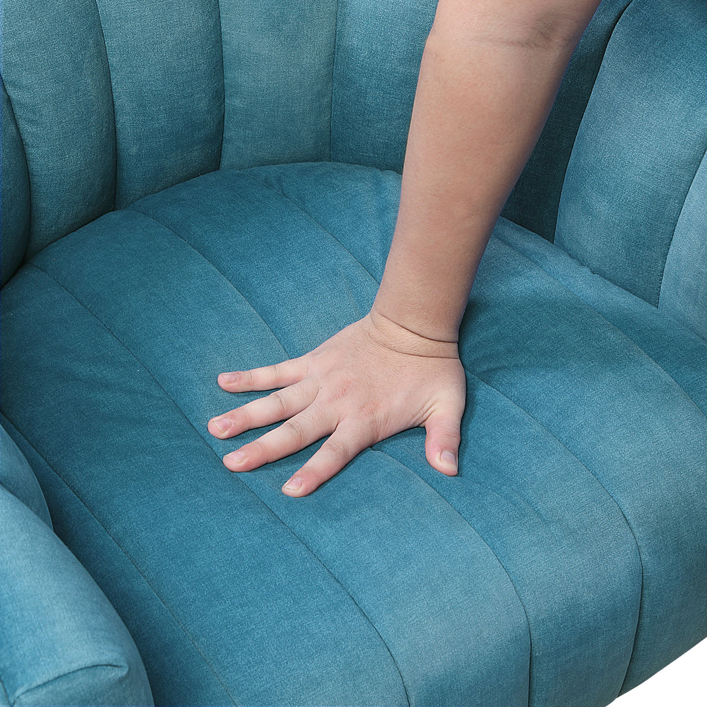 Teal barrel accent chair — alternate angle