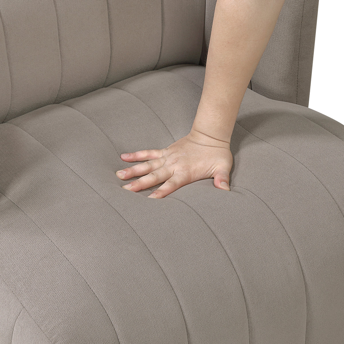 taupe barrel accent chair — alternate angle