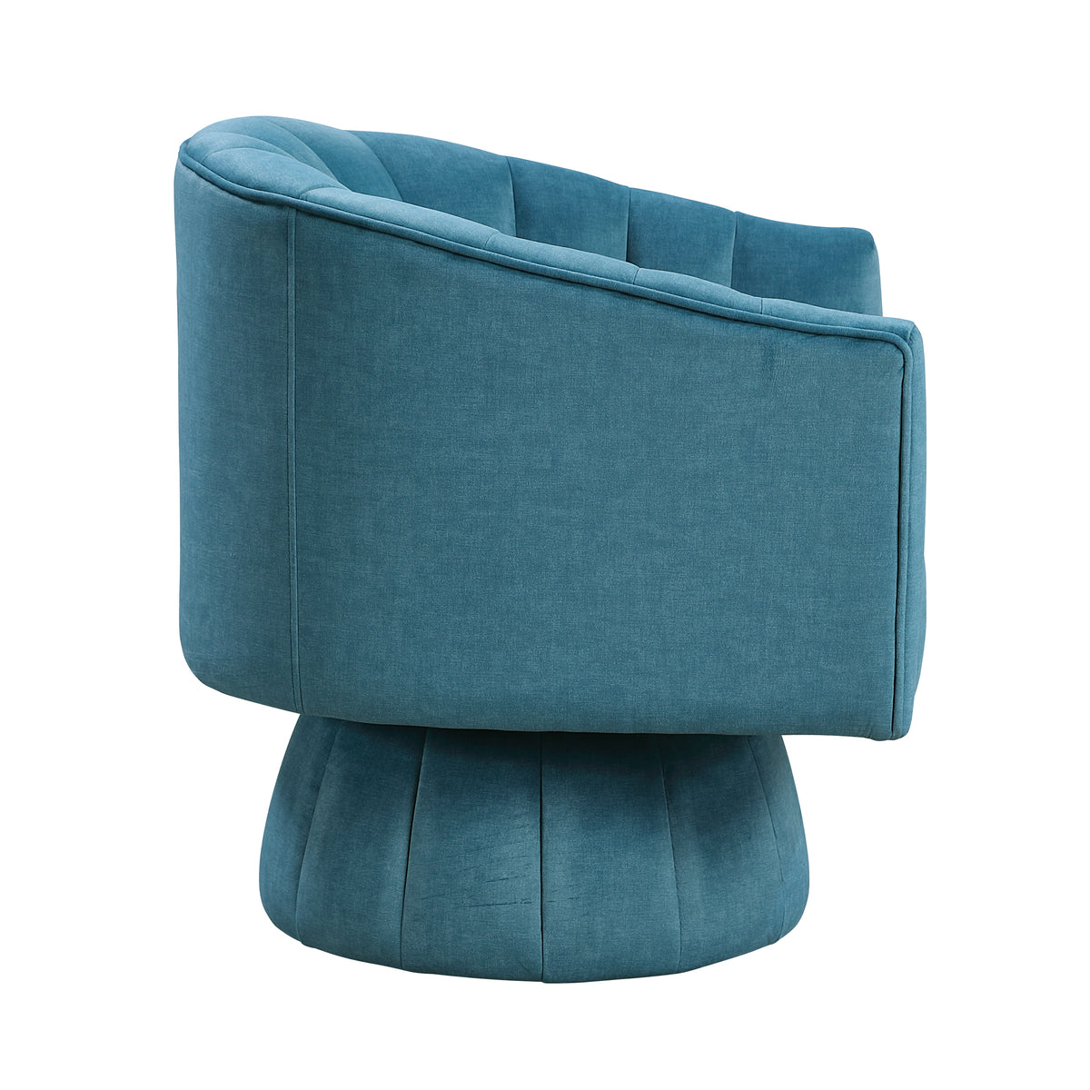 Teal barrel accent chair — side view