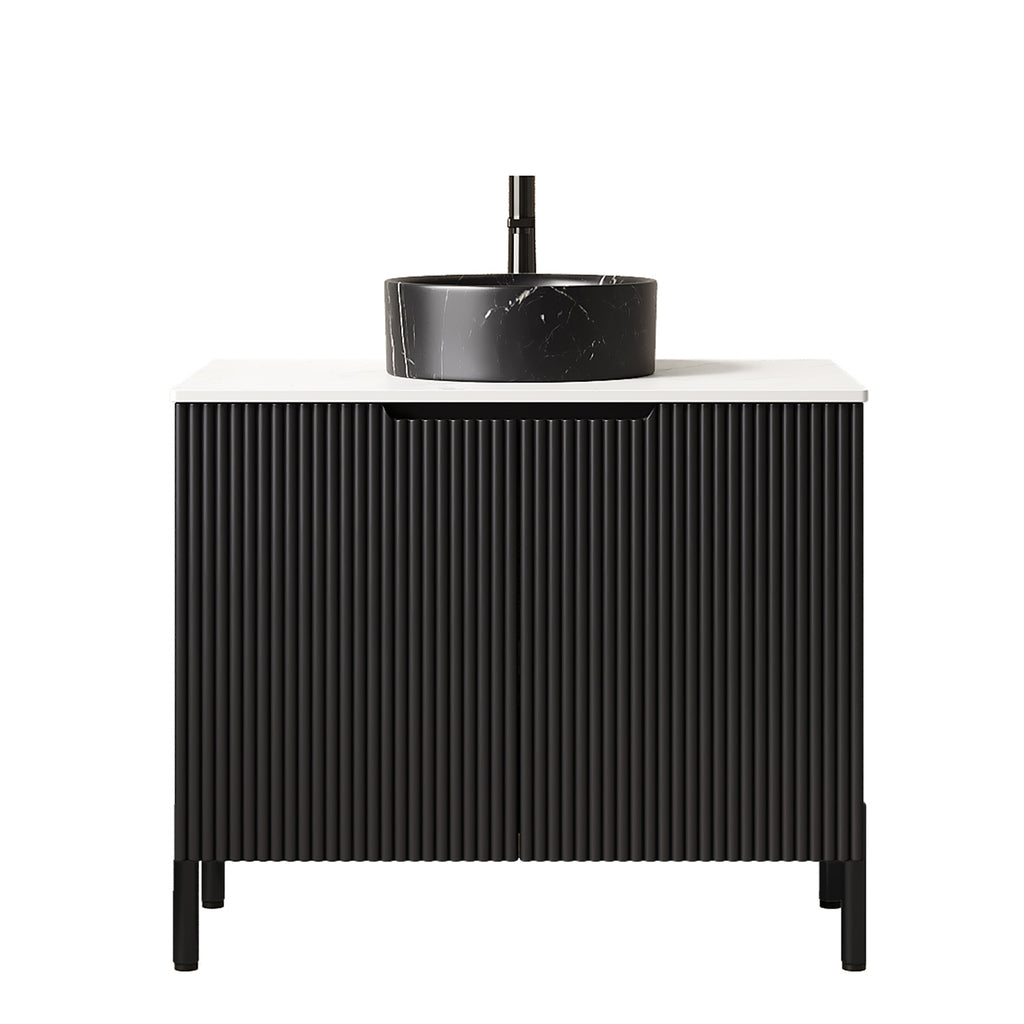 Black White bathroom vanity — detail view