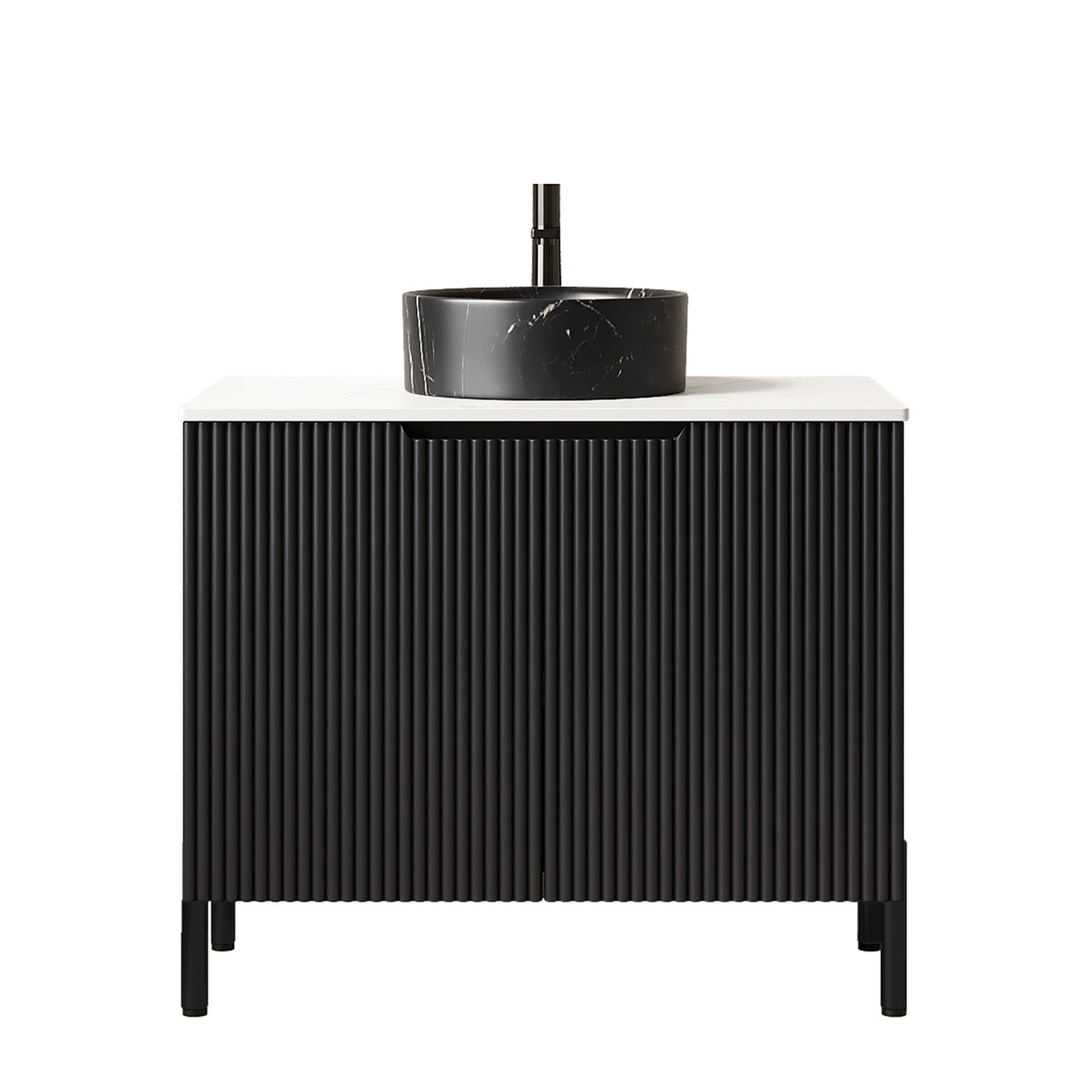 Black White bathroom vanity — detail view
