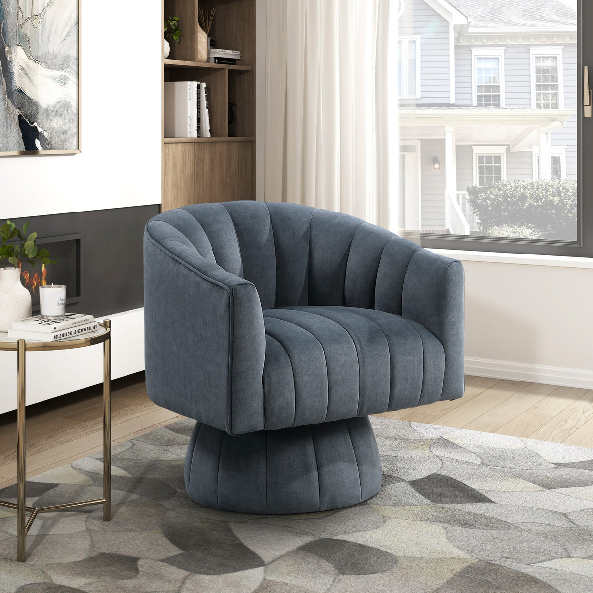 Dark Gray barrel accent chair — product view
