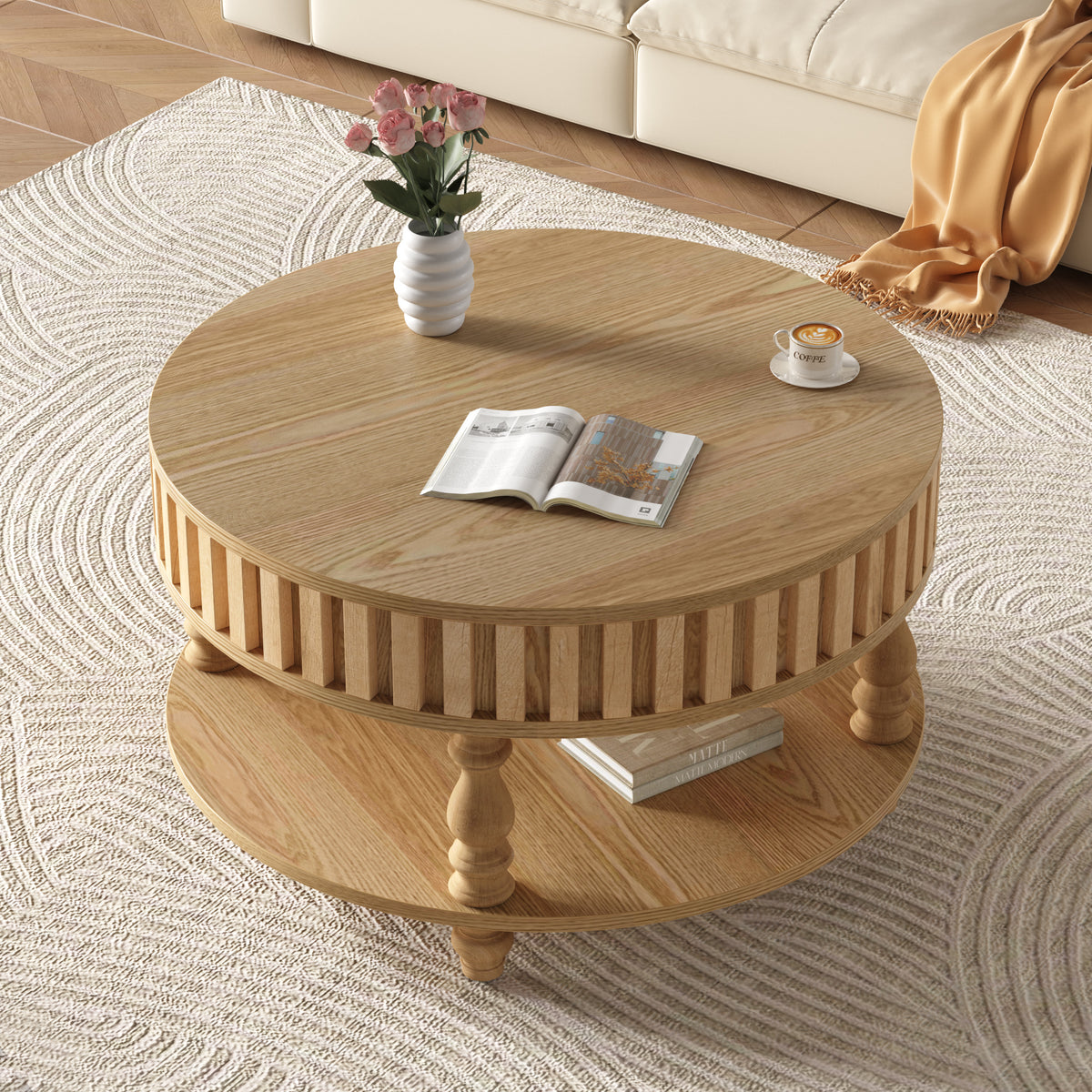 Natural Wood coffee table — styled view