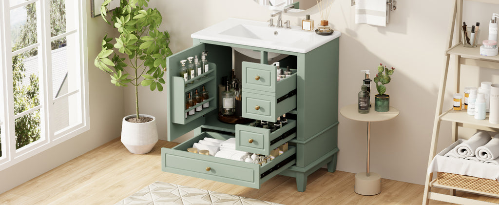 Light Green bathroom vanity — detail view