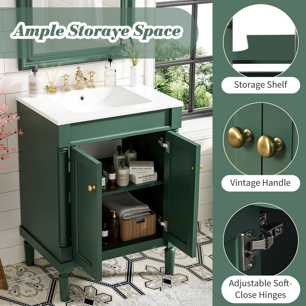 Green bathroom vanity — alternate angle