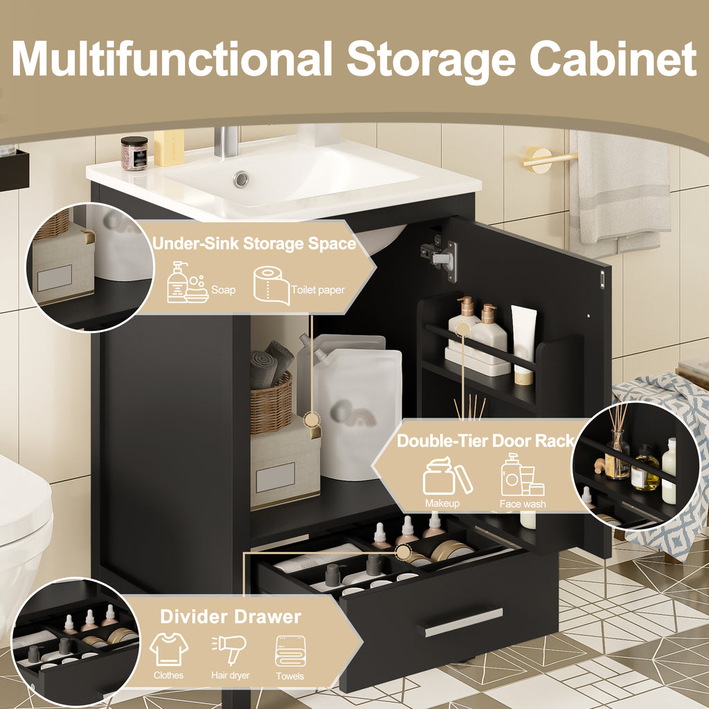 Black bathroom vanity — alternate angle