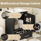 Black bathroom vanity — alternate angle