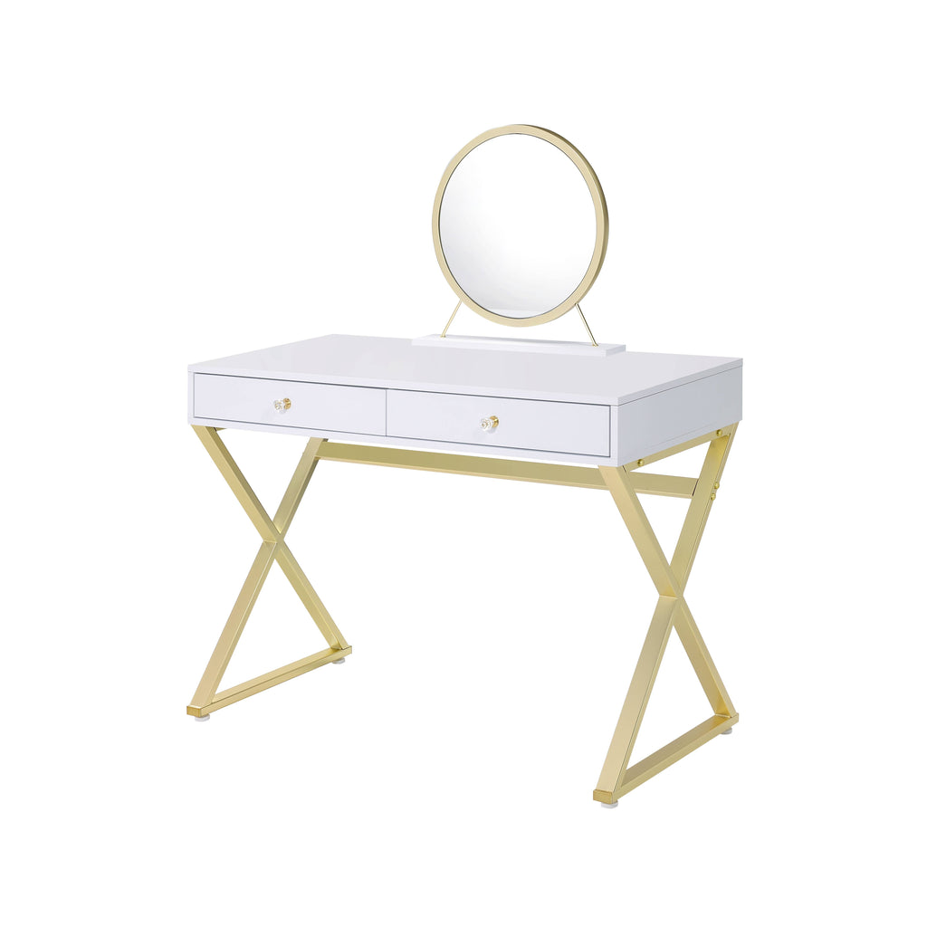 Gloss White vanity desk — styled view