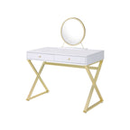 Gloss White vanity desk — styled view