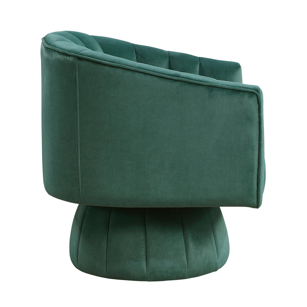 Dark Green barrel accent chair — side view
