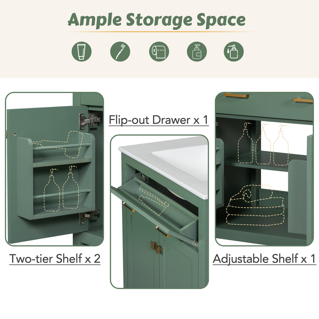 Green bathroom vanity — alternate angle