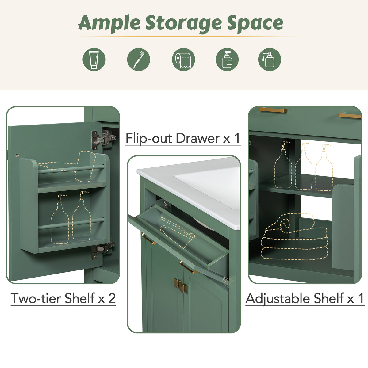 Green bathroom vanity — alternate angle
