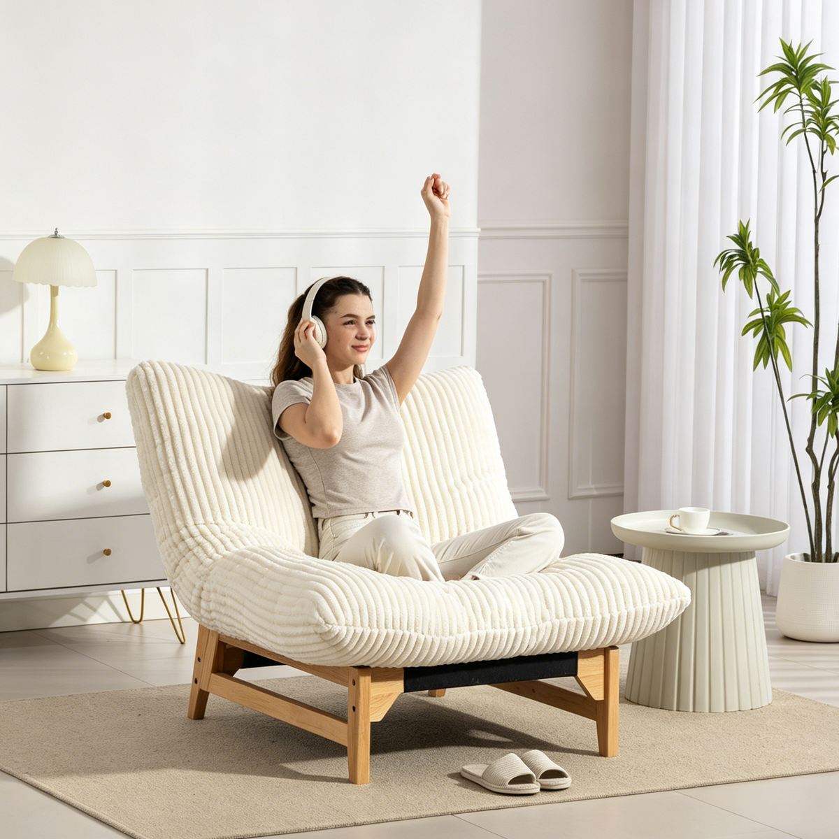 Off White bean bag chair — front view