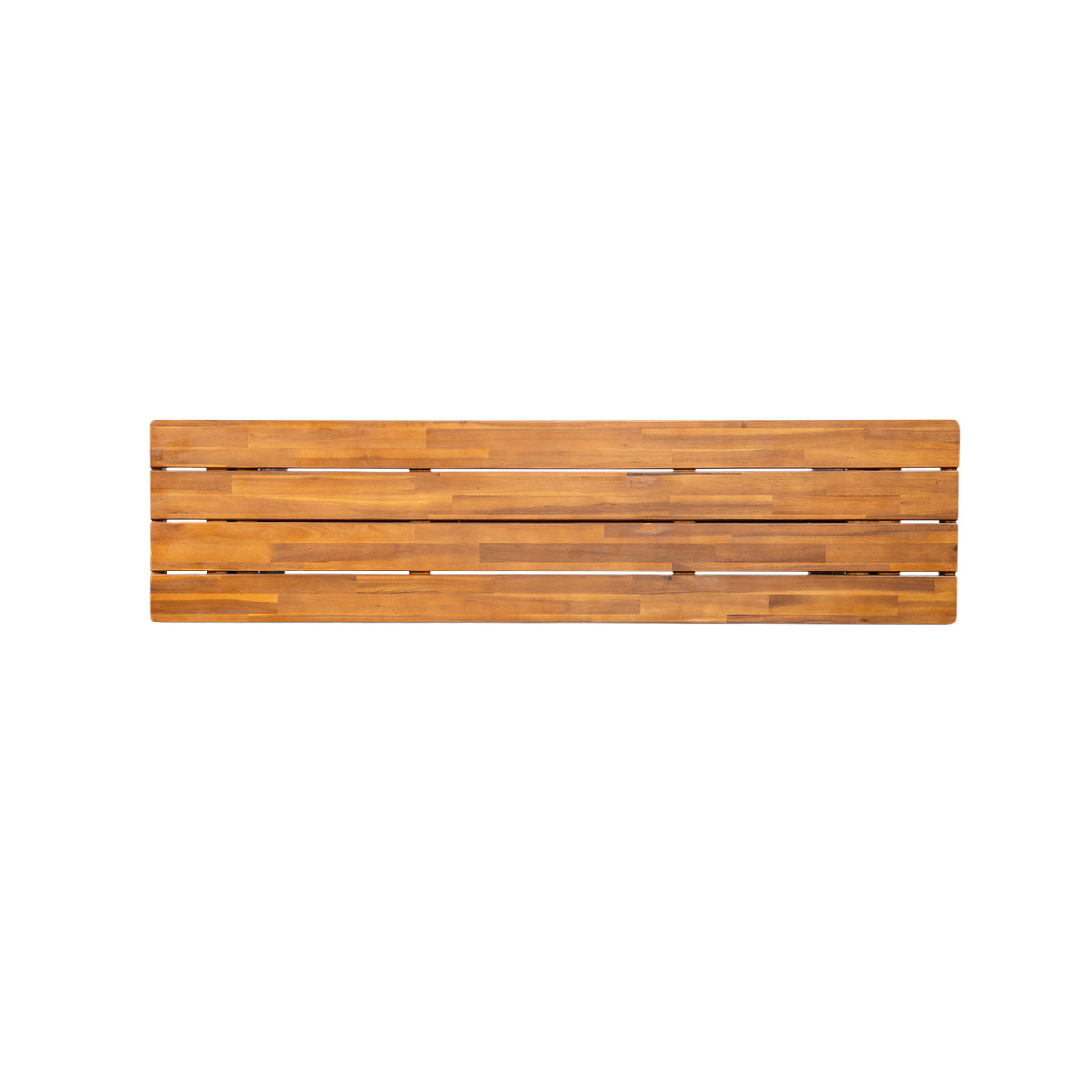 Grey outdoor bench — styled view