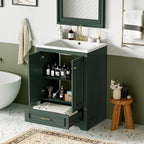 Green bathroom vanity — styled view