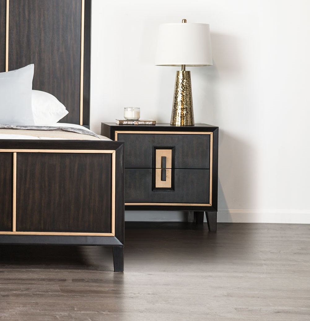 Espresso nightstand — styled view