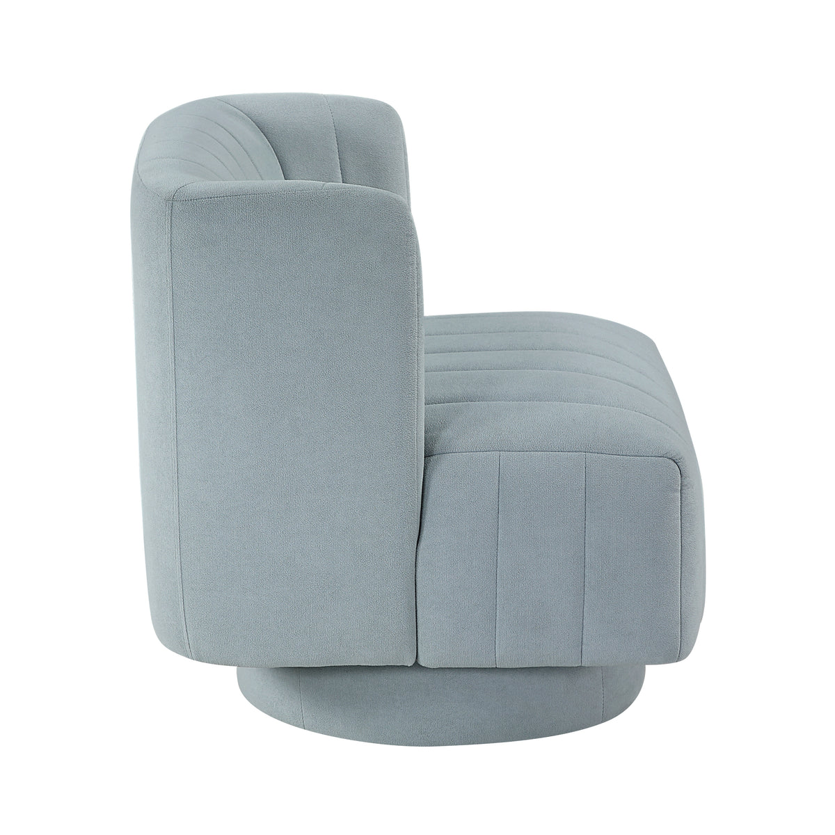Aqua Blue barrel accent chair — side view